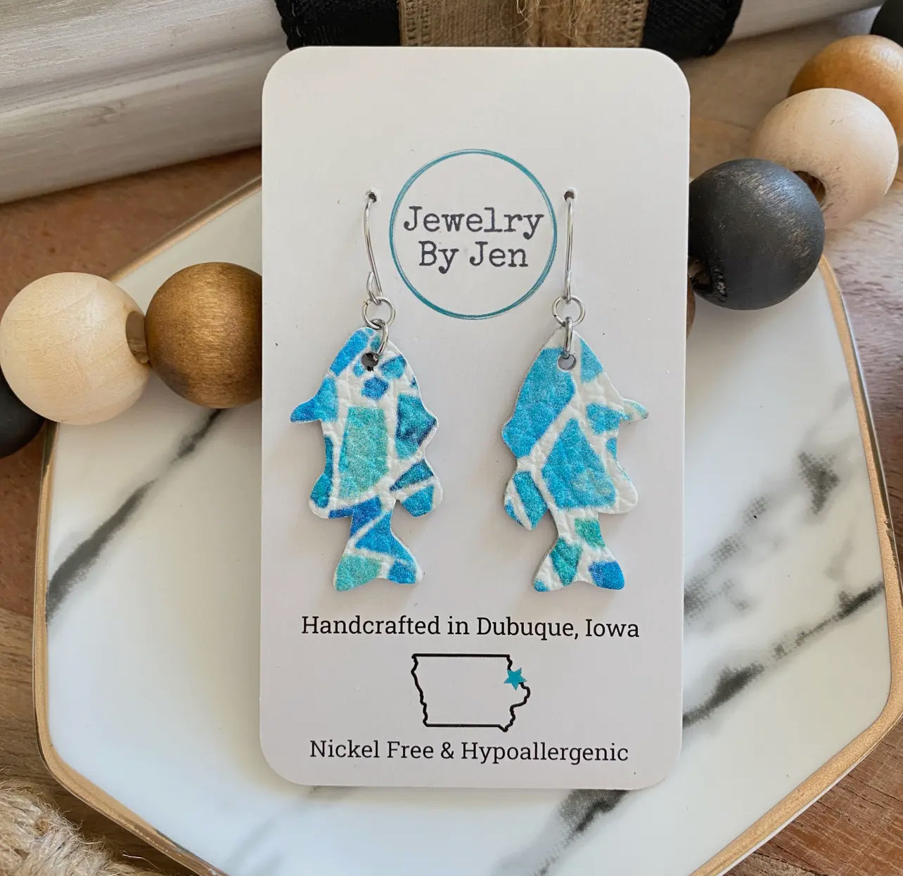 Blue Mosaic Fish Earrings