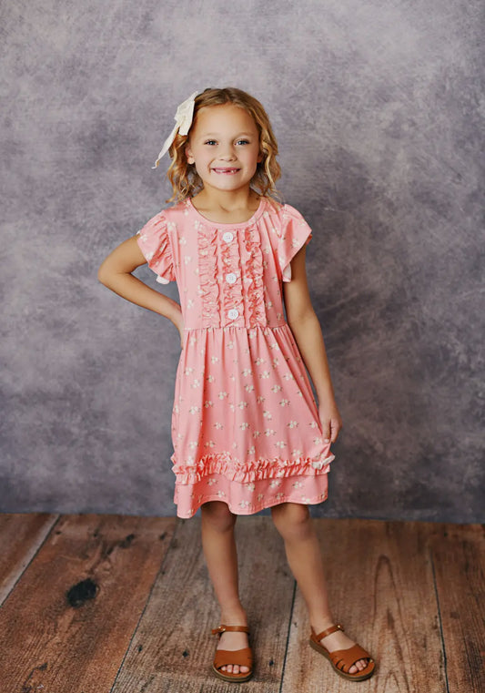 Kids Coral Ruffle Dress