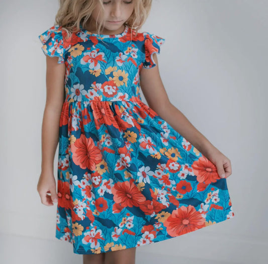 Kids Coral & Blue Dress