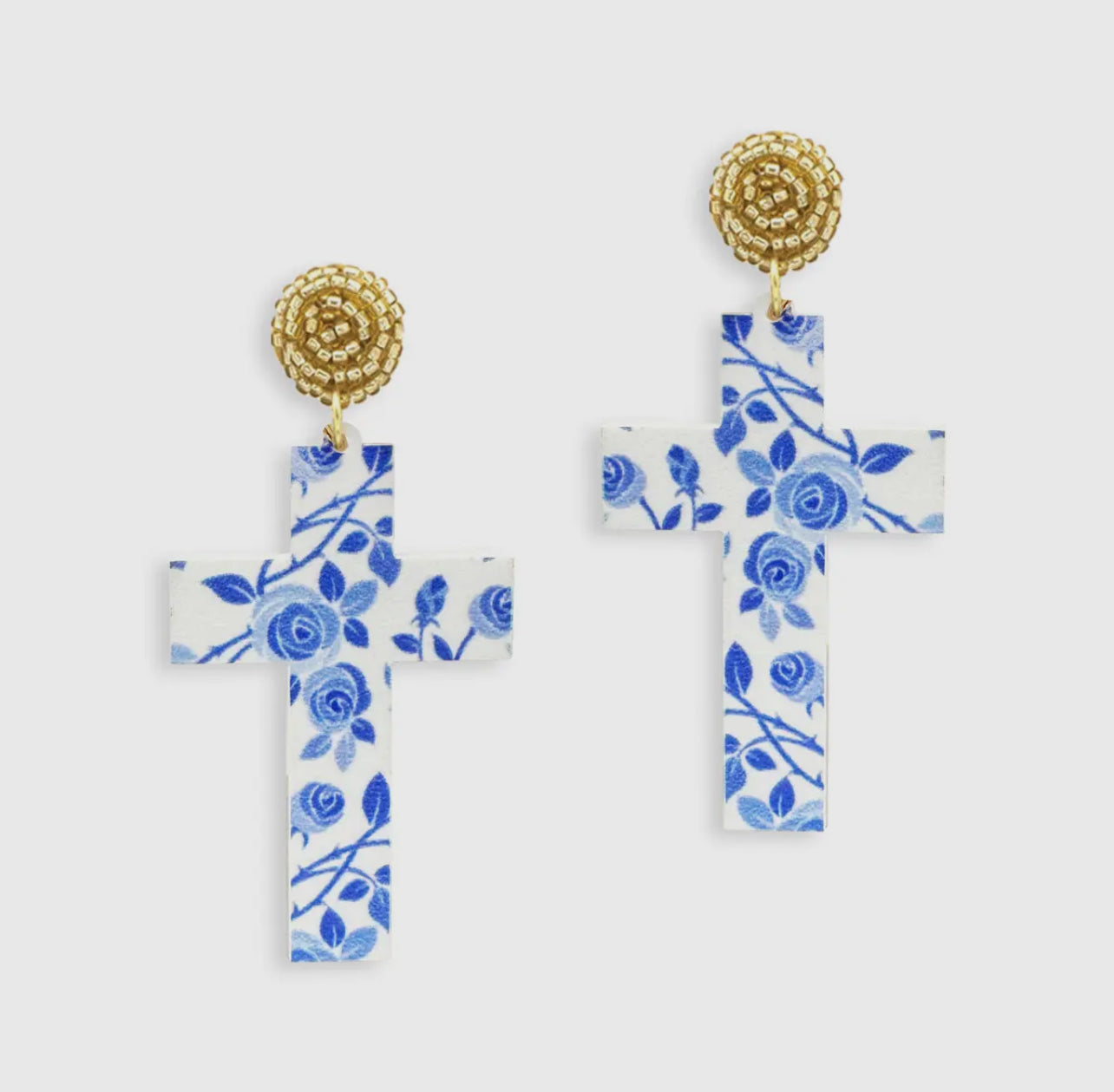 Blue Floral Acrylic Cross Earrings