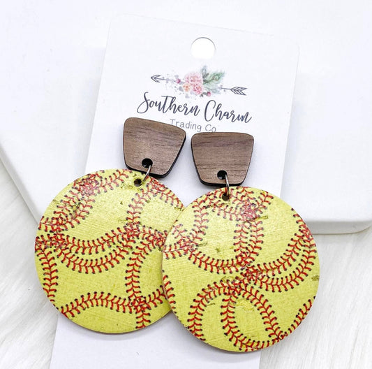 Softball Walnut/Corkie Earrings