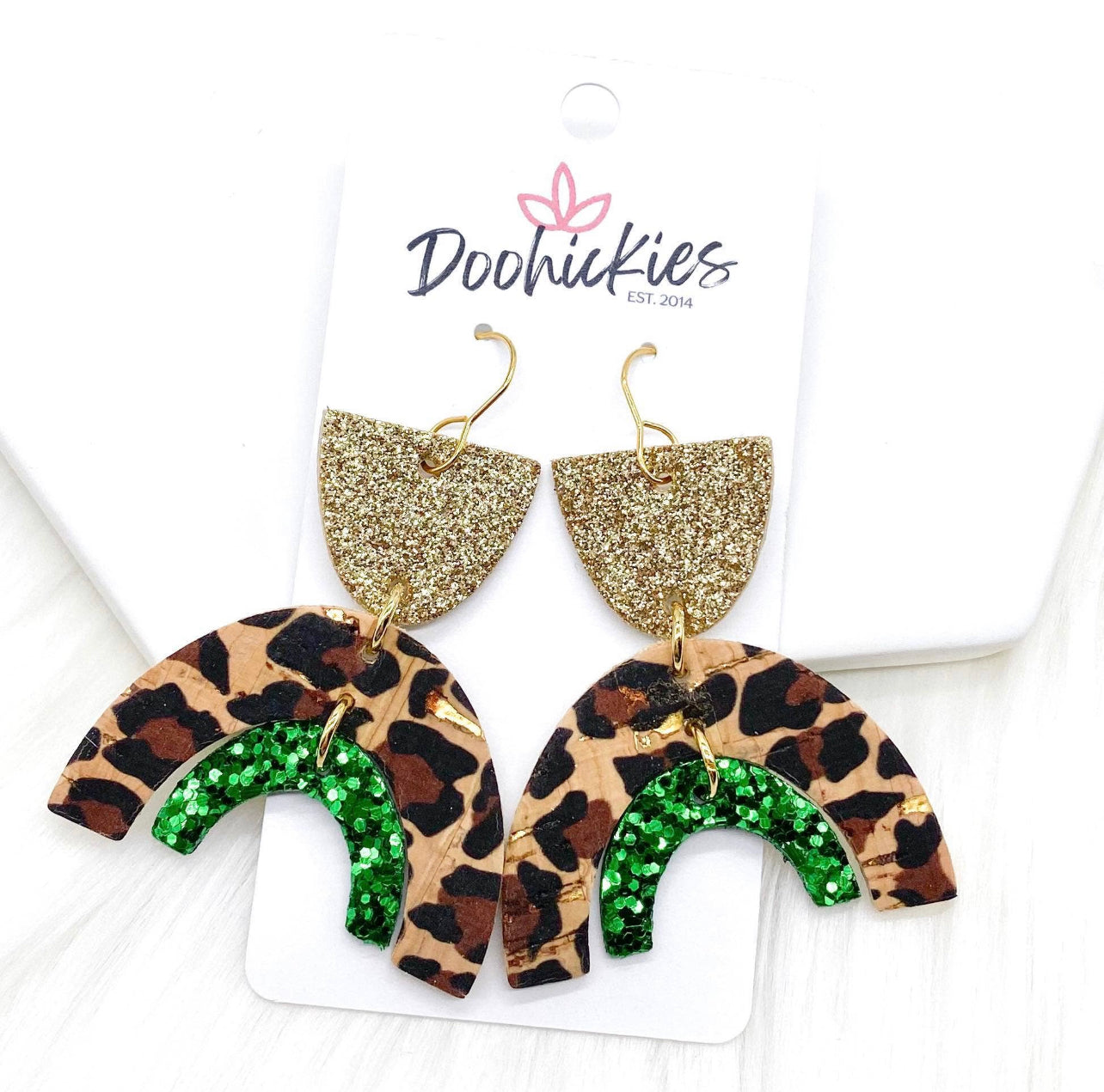 Leopard & Green Rainbow Earrings