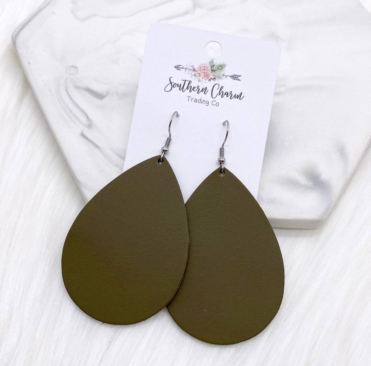 Olive Teardrop Dangle Earrings