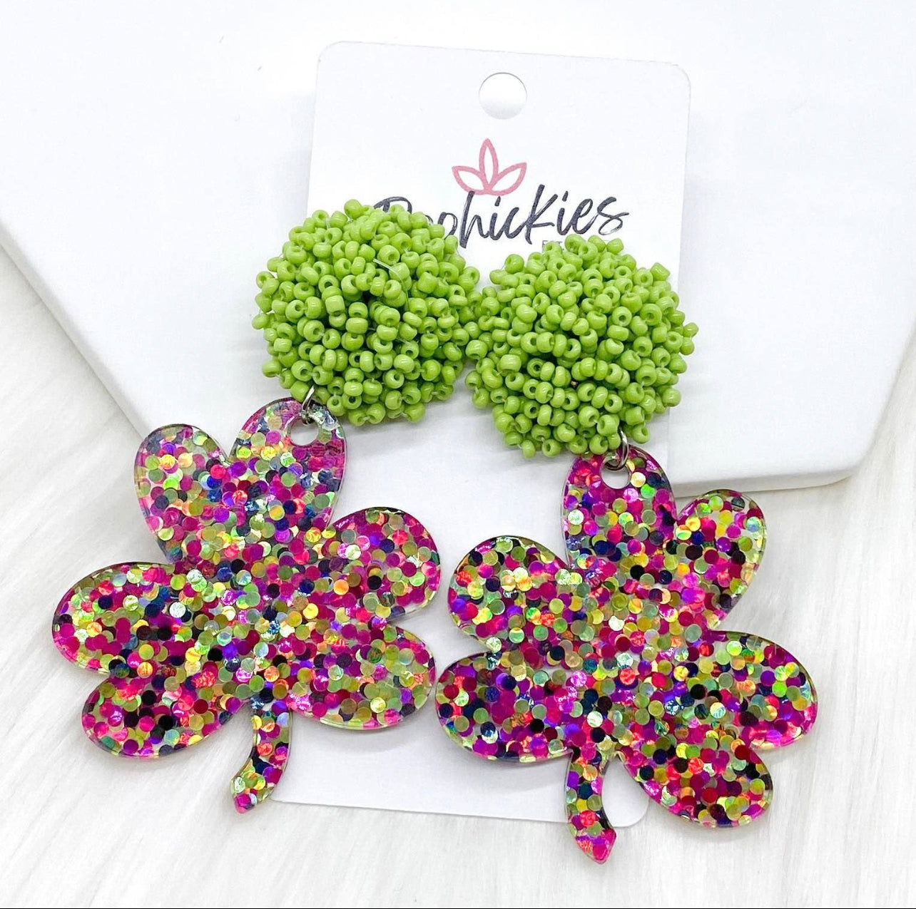 Glitter Shamrock Acrylic Earrings