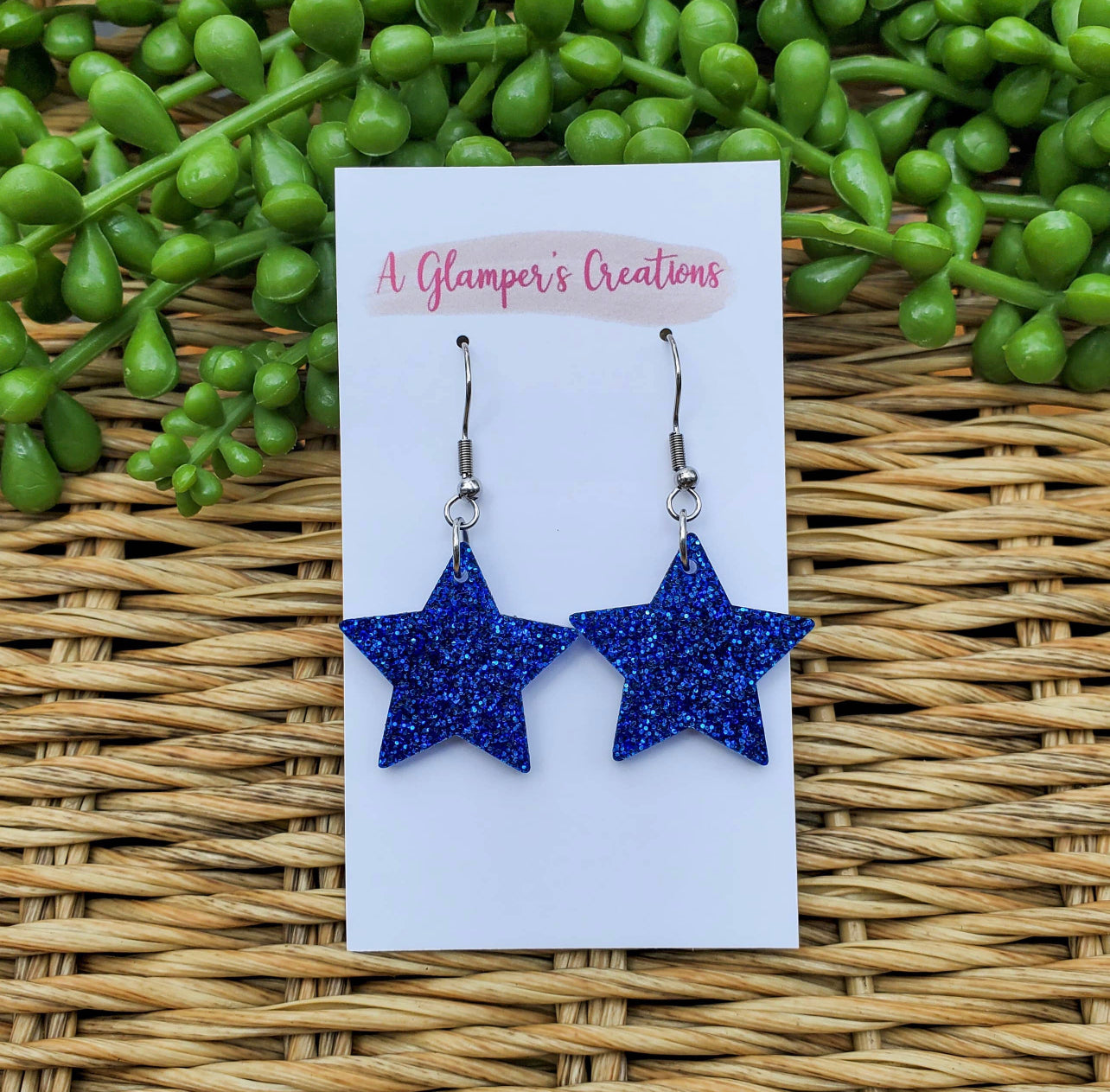 Blue Acrylic Star Earrings
