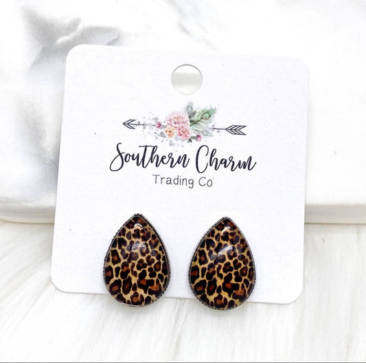 Dark Leopard Teardrop Earrings