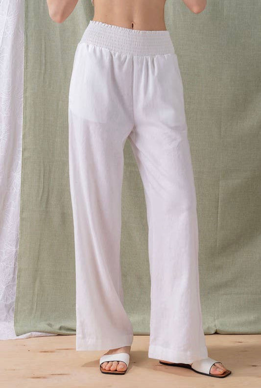 Smocked High Waisted Linen Pants